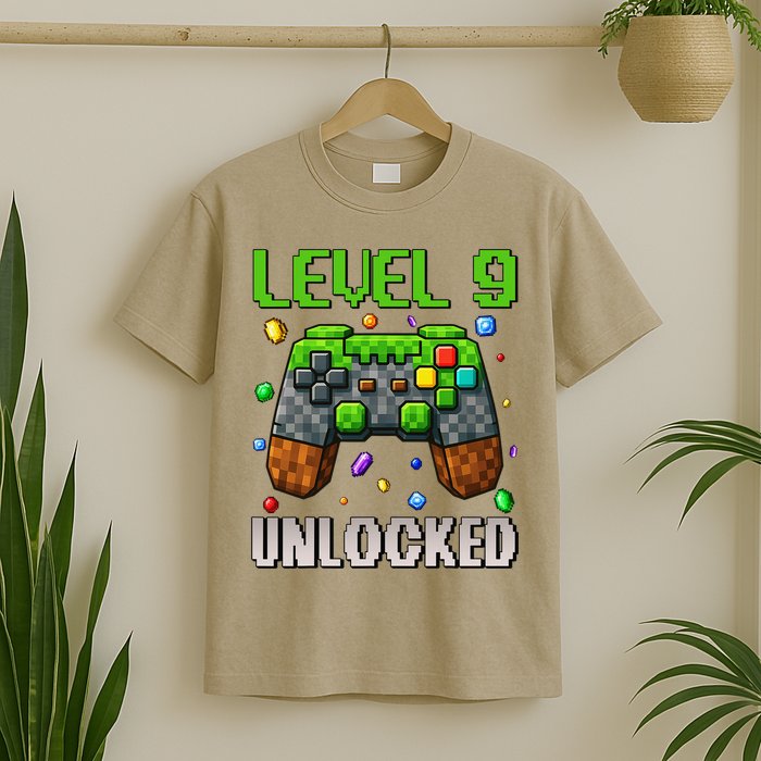 Birthday Level 9 Unlocked 9th Birthday Game Pixel Gift T-Shirt