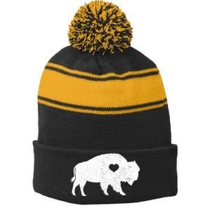 Bison Lover American Buffalo National Park Souvenir Stripe Pom Pom Beanie