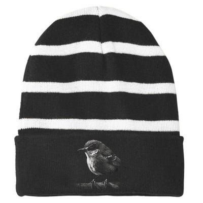 Bird Lover Artwork Animal Motif Bird Striped Beanie with Solid Band