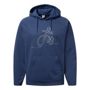 Bicycle Line Art Drawing Mountain Bike Performance Fleece Hoodie