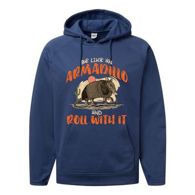 Be Like An Armadillo And Roll With It Retro Country Southern Performance Fleece Hoodie