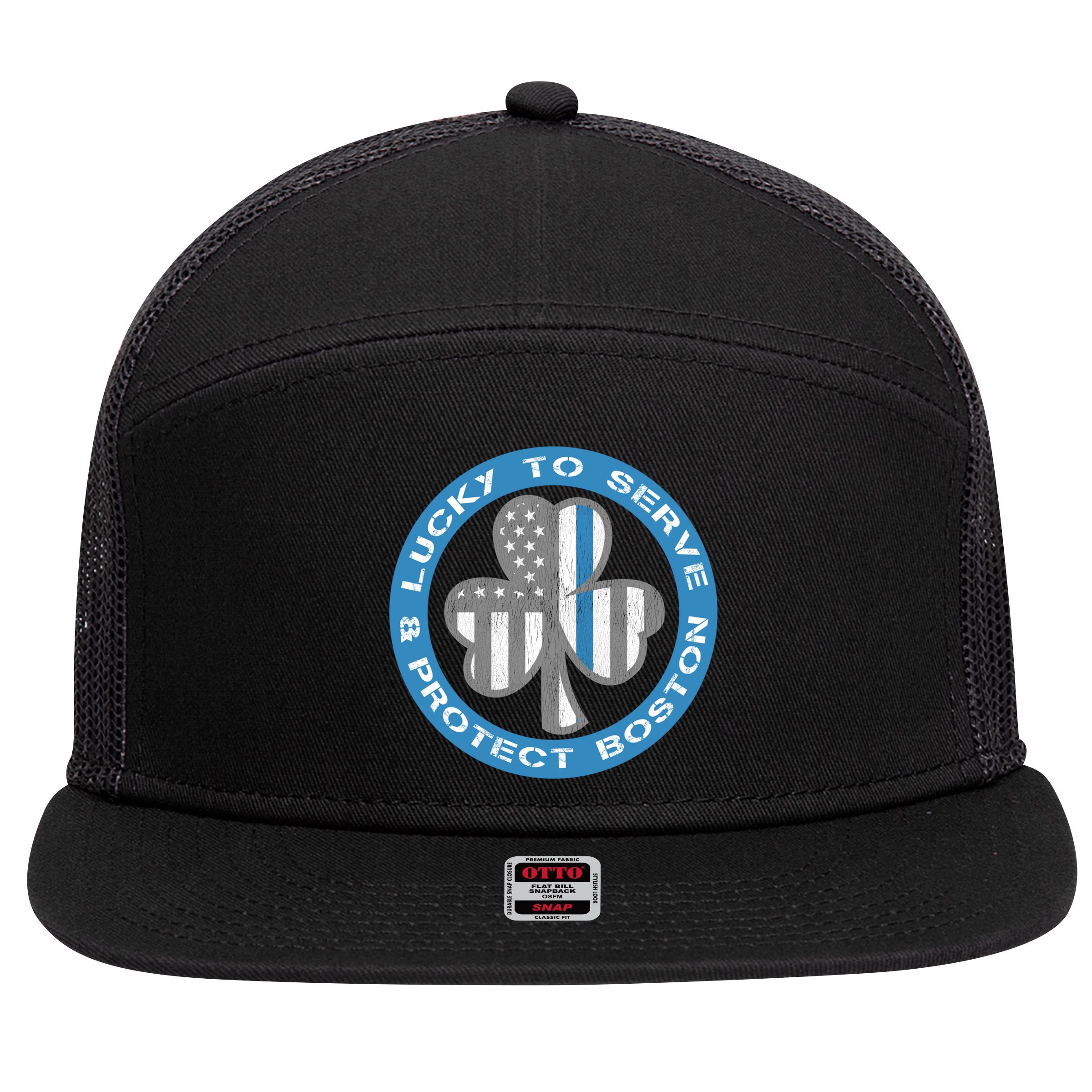 Blue Line American Flag Gift Boston Police St Patricks Day Cute Gift 7 Panel Mesh Trucker Snapback Hat