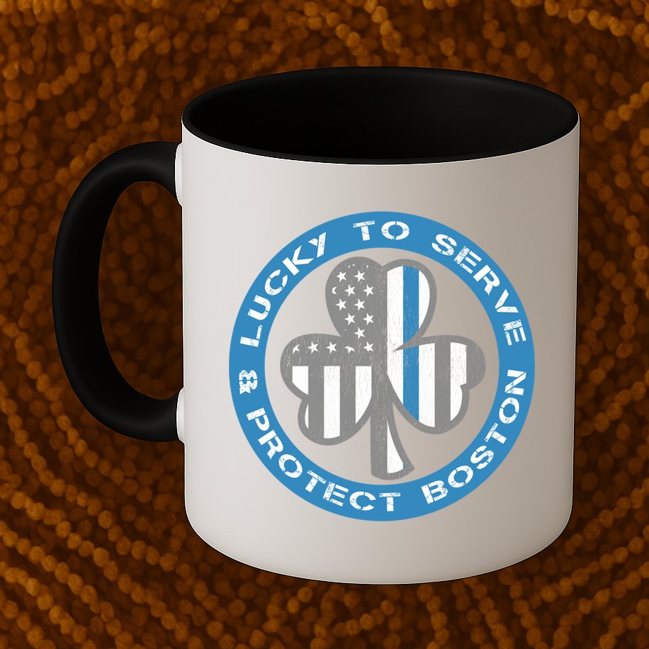 Blue Line American Flag Gift Boston Police St Patricks Day Cute Gift Mug