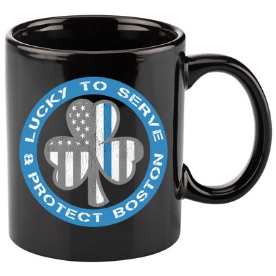 Blue Line American Flag Gift Boston Police St Patricks Day Cute Gift 11oz C Handle Ceramic Mug