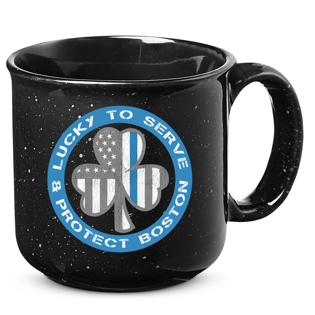 Blue Line American Flag Gift Boston Police St Patricks Day Cute Gift 15oz Campfire Ceramic Mug