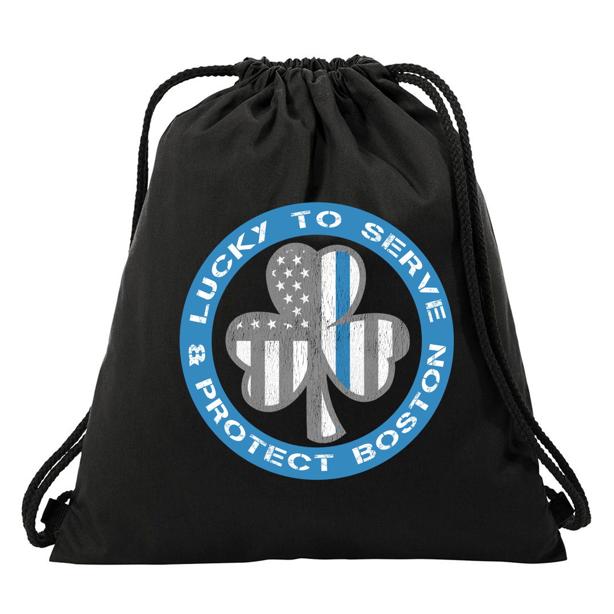 Blue Line American Flag Gift Boston Police St Patricks Day Cute Gift Drawstring Bag