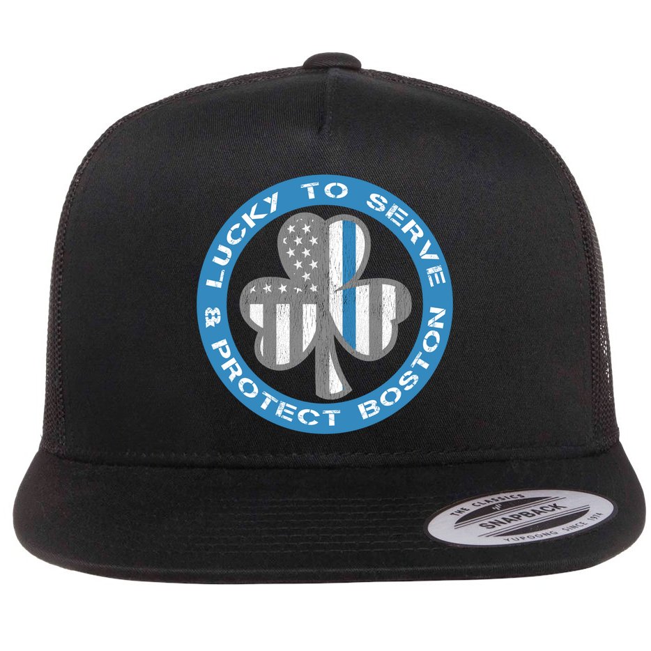 Blue Line American Flag Gift Boston Police St Patricks Day Cute Gift Flat Bill Trucker Hat