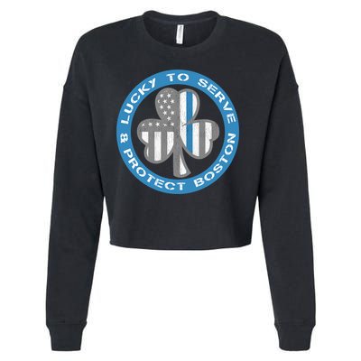 Blue Line American Flag Gift Boston Police St Patricks Day Cute Gift Cropped Pullover Crew