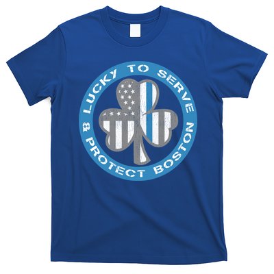 Blue Line American Flag Gift Boston Police St Patricks Day Cute Gift T-Shirt