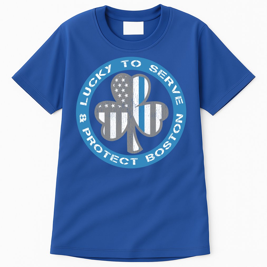 Blue Line American Flag Gift Boston Police St Patricks Day Cute Gift Tall T-Shirt