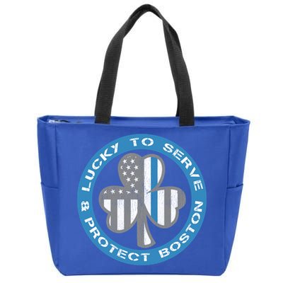Blue Line American Flag Gift Boston Police St Patricks Day Cute Gift Zip Tote Bag