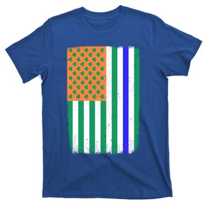 Blue Line American Irish Flag St Patrick's Day Police And Cop Cute Gift T-Shirt