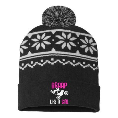 Braap Like A Girl Dirt Bikes Motocross Dirt Biking USA-Made Snowflake Beanie