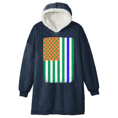 Blue Line American Irish Flag St Patrick's Day Police And Cop Great Gift Hooded Wearable Blanket