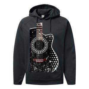 Black Acoustic Guitar Grunge Performance Fleece Hoodie