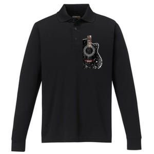 Black Acoustic Guitar Grunge Performance Long Sleeve Polo