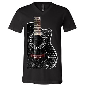 Black Acoustic Guitar Grunge V-Neck T-Shirt