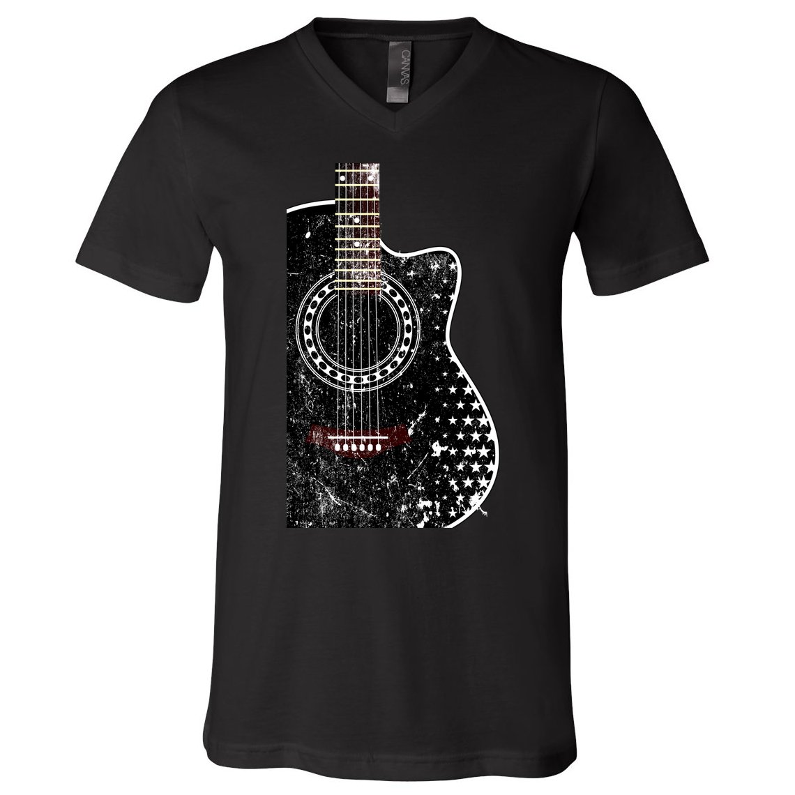 Black Acoustic Guitar Grunge V-Neck T-Shirt