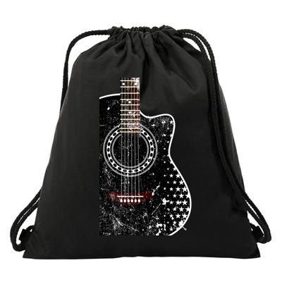 Black Acoustic Guitar Grunge Drawstring Bag