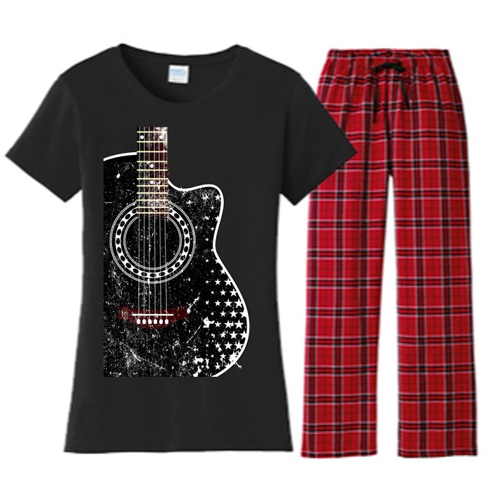 Black Acoustic Guitar Grunge Women's Flannel Pajama Set