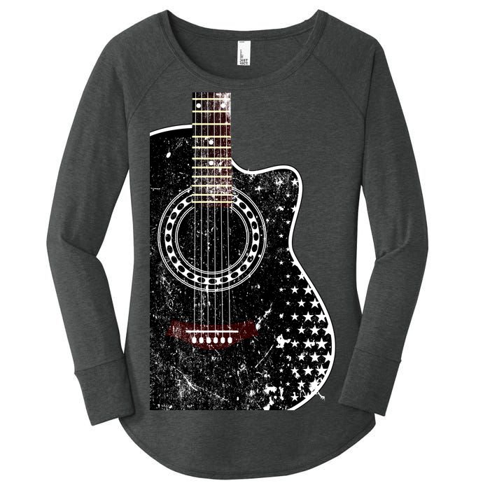 Black Acoustic Guitar Grunge Women's Perfect Tri Tunic Long Sleeve Shirt