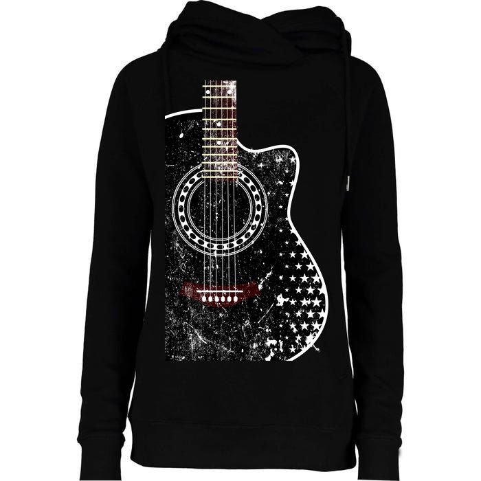 Black Acoustic Guitar Grunge Womens Funnel Neck Pullover Hood