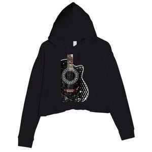 Black Acoustic Guitar Grunge Crop Fleece Hoodie