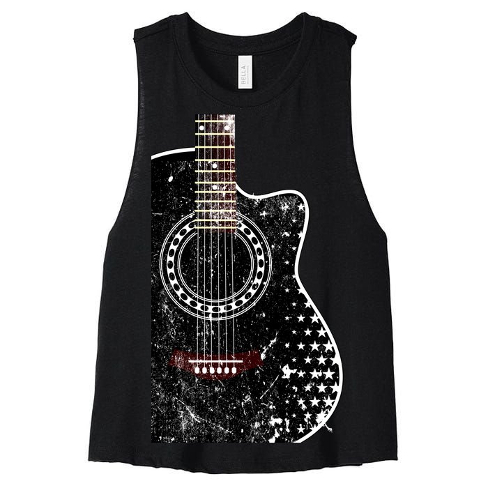 Black Acoustic Guitar Grunge Women's Racerback Cropped Tank