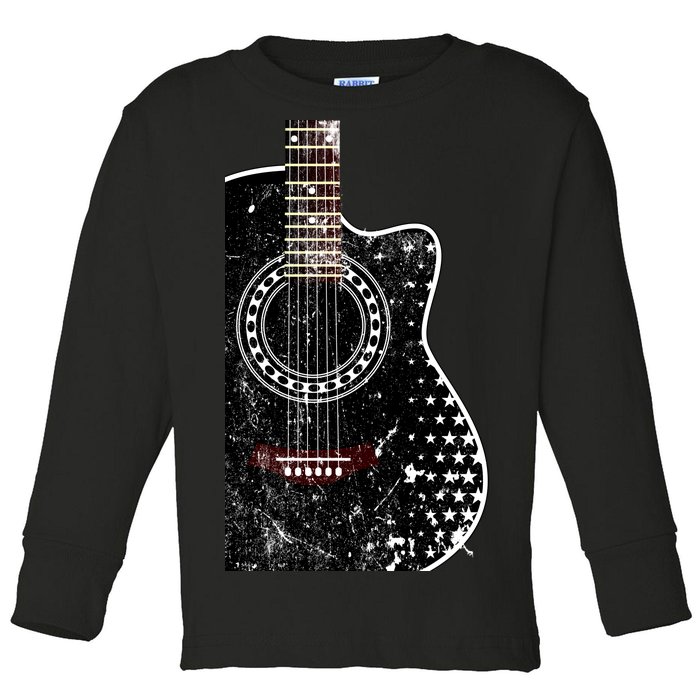 Black Acoustic Guitar Grunge Toddler Long Sleeve Shirt