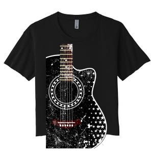 Black Acoustic Guitar Grunge Women's Crop Top Tee