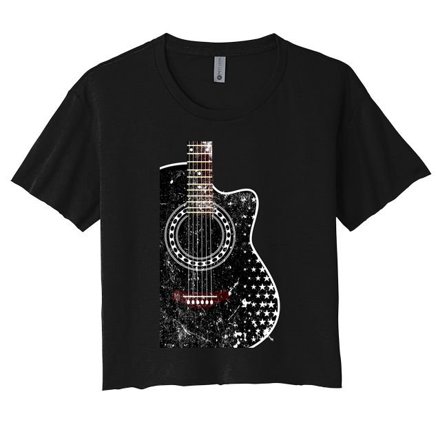 Black Acoustic Guitar Grunge Crop Top