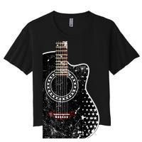 Black Acoustic Guitar Grunge Women's Crop Top Tee