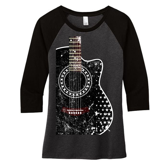 Black Acoustic Guitar Grunge Women's Tri-Blend 3/4-Sleeve Raglan Shirt