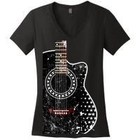 Black Acoustic Guitar Grunge Women's V-Neck T-Shirt