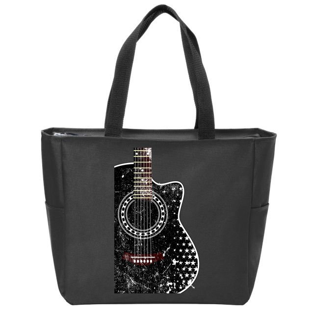 Black Acoustic Guitar Grunge Zip Tote Bag