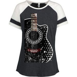 Black Acoustic Guitar Grunge Enza Ladies Jersey Colorblock Tee