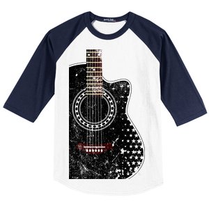 Black Acoustic Guitar Grunge Baseball Sleeve Shirt