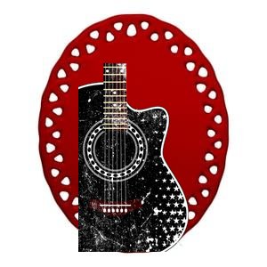 Black Acoustic Guitar Grunge Ceramic Oval Ornament