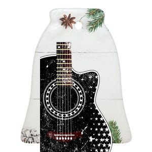 Black Acoustic Guitar Grunge Ceramic Bell Ornament