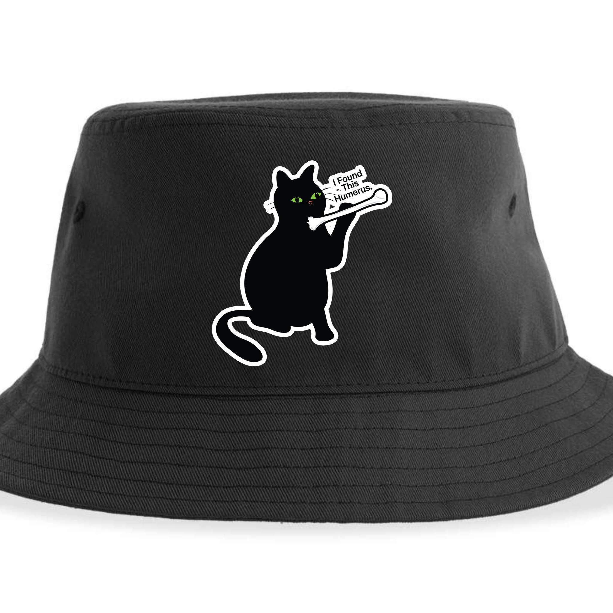 Black Cat I Found This Humerus Funny Sustainable Bucket Hat