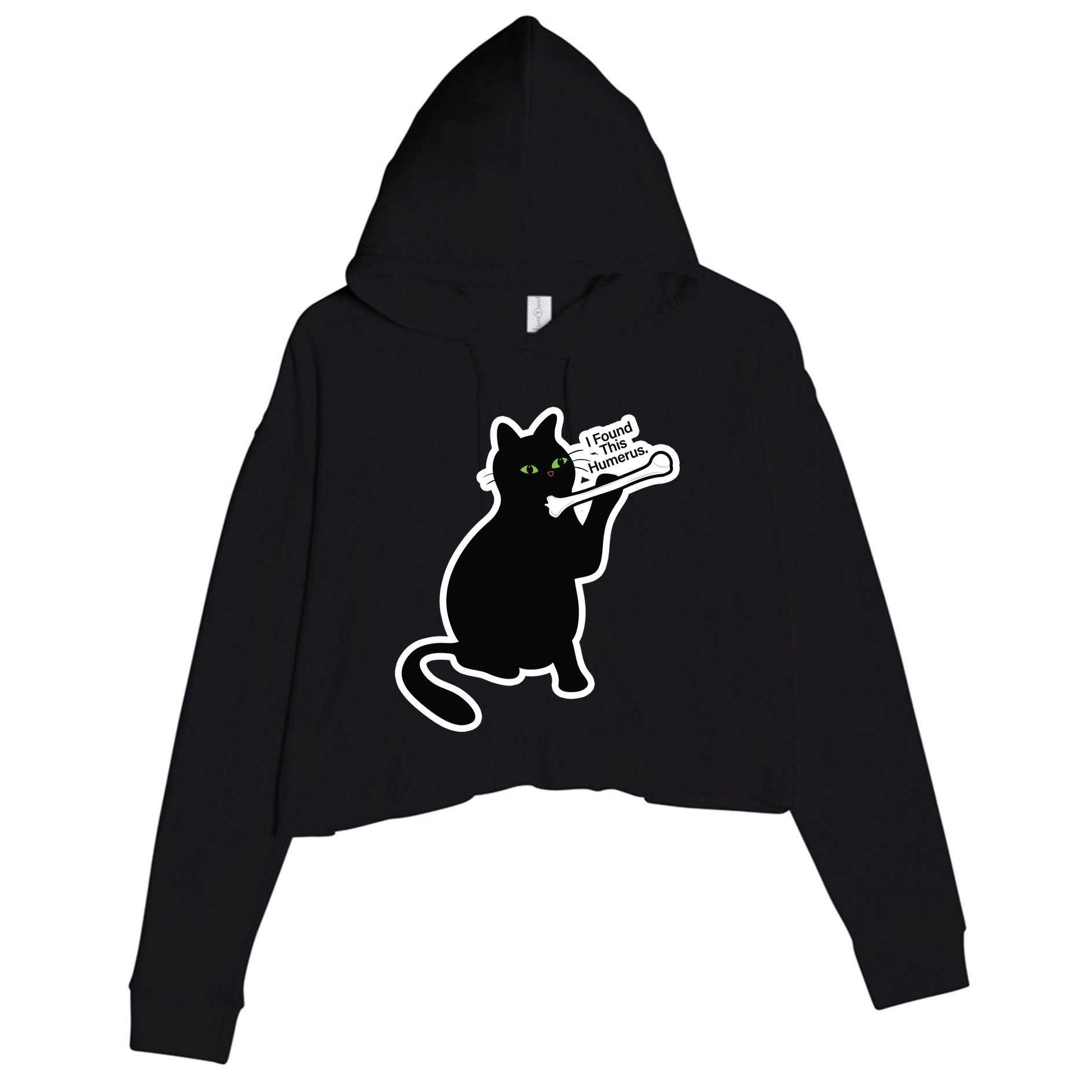 Black Cat I Found This Humerus Funny Crop Fleece Hoodie