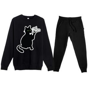 Black Cat I Found This Humerus Funny Premium Crewneck Sweatsuit Set