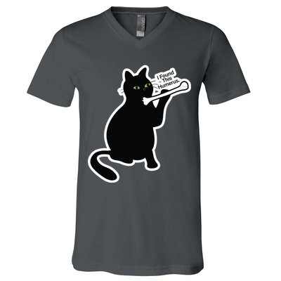 Black Cat I Found This Humerus Funny V-Neck T-Shirt