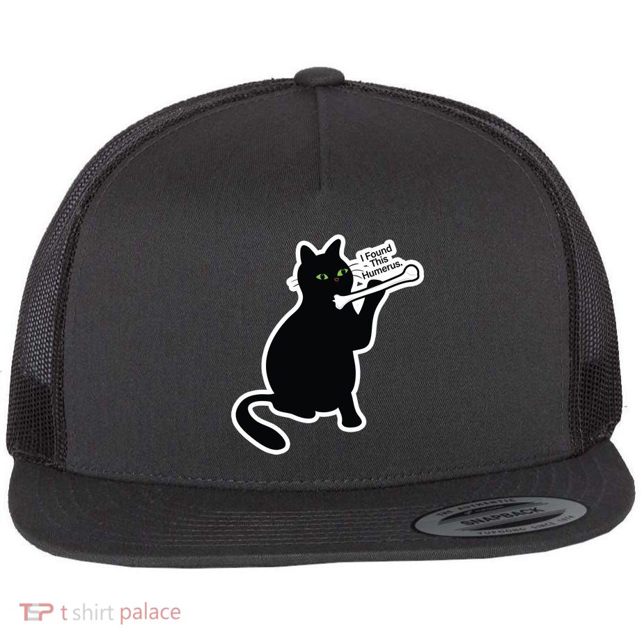 Black Cat I Found This Humerus Funny Flat Bill Trucker Hat