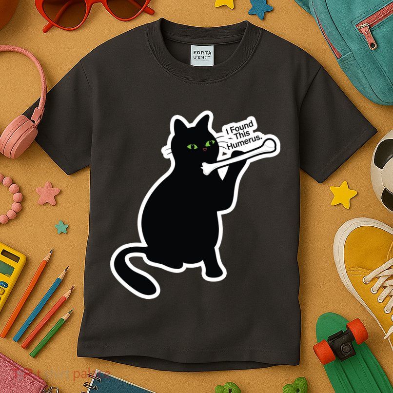 Black Cat I Found This Humerus Funny Kids T-Shirt