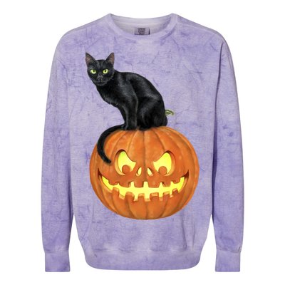 Black Cat Jack O' Lantern Pumpkin Colorblast Crewneck Sweatshirt