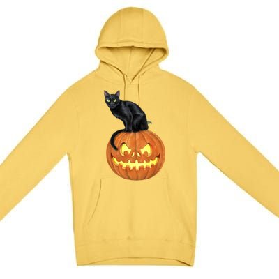 Black Cat Jack O' Lantern Pumpkin Premium Pullover Hoodie