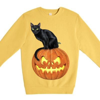 Black Cat Jack O' Lantern Pumpkin Premium Crewneck Sweatshirt