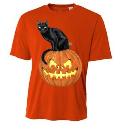 Black Cat Jack O' Lantern Pumpkin Cooling Performance Crew T-Shirt