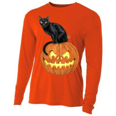 Black Cat Jack O' Lantern Pumpkin Cooling Performance Long Sleeve Crew